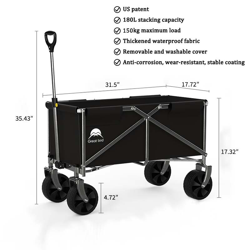 ROSONG Collapsible Wagon Cart with Wheels Foldable - Folding Utility Heavy Duty Wagons Carts for Grocery Sports Garden Shopping Camping