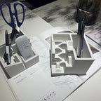 Architectural Concrete Pen Holder – Minimalist Desk Organizer Inspired by Brutalist Design