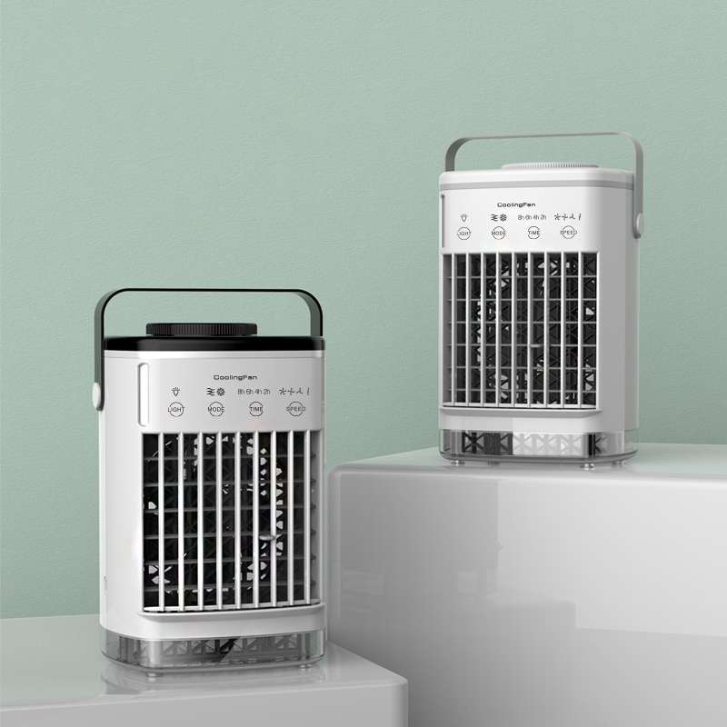 DFLU Portable Air Conditioner – 3 Fan Speeds, 3 Mist Modes, 50oz Large Water Tank, 2–8H Timer, 7-Color LED Light, 11" 5-Blade Cooling Fan – Personal Mini AC for Bedroom & Room Use