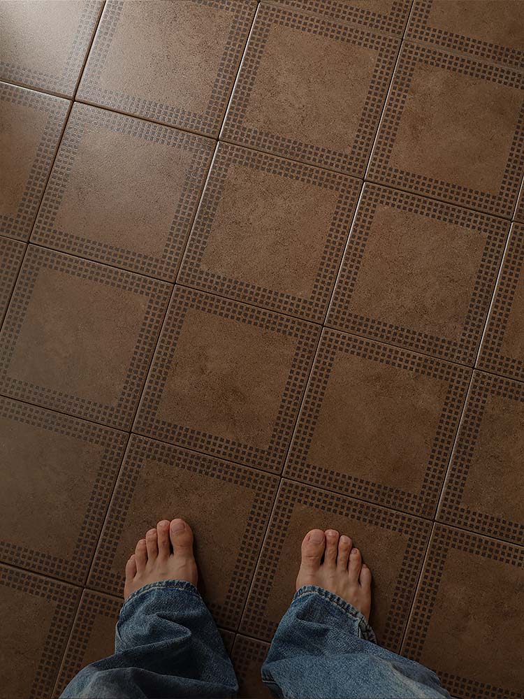 Anti-Slip Vintage Brown Ceramic Tile – Ideal for Entryway, Balcony, Kitchen, and Café
