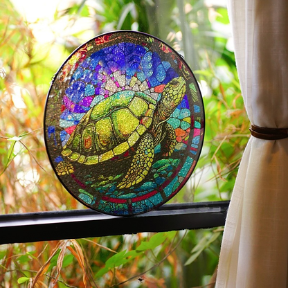 Sea turtles Stained Glass Suncatcher, Fantasy Book Lover Decor, Mystical Window Hanging, Gift for Readers