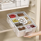 Portable Snack Organizer Box with Lid & Handle – Divided Charcuterie Serving Tray for Candy, Fruit, Nuts, and More – Clear Compartment Container for Parties, Picnics, and Travel