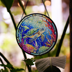 Sea turtles Stained Glass Suncatcher, Fantasy Book Lover Decor, Mystical Window Hanging, Gift for Readers
