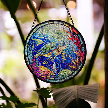 Sea turtles Stained Glass Suncatcher, Fantasy Book Lover Decor, Mystical Window Hanging, Gift for Readers