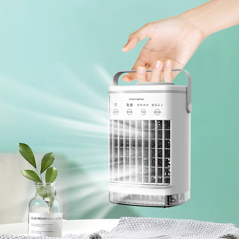 DFLU Portable Air Conditioner – 3 Fan Speeds, 3 Mist Modes, 50oz Large Water Tank, 2–8H Timer, 7-Color LED Light, 11" 5-Blade Cooling Fan – Personal Mini AC for Bedroom & Room Use
