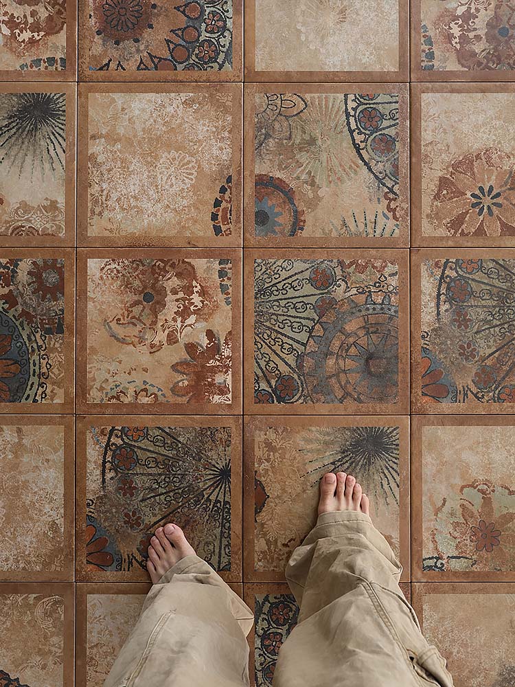 French Country Vintage Brown Patterned Tile – Anti-Slip Ceramic for Bathroom, Café, B&B & Restaurant
