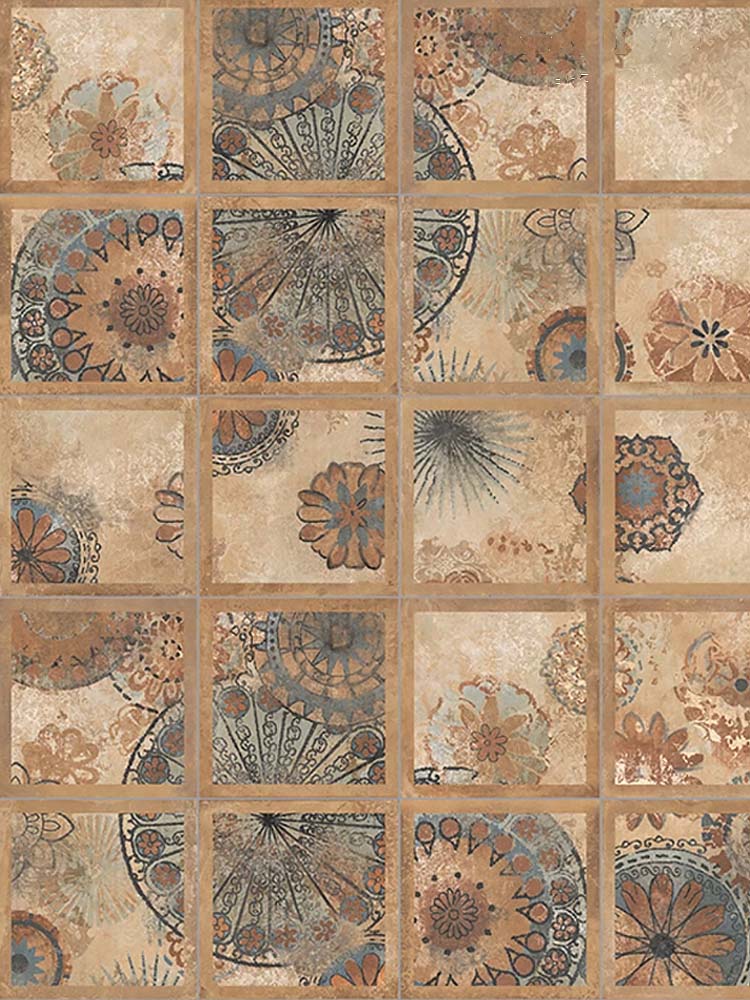 French Country Vintage Brown Patterned Tile – Anti-Slip Ceramic for Bathroom, Café, B&B & Restaurant