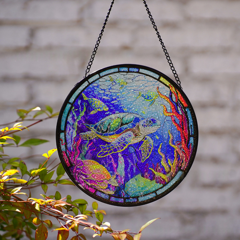Sea turtles Stained Glass Suncatcher, Fantasy Book Lover Decor, Mystical Window Hanging, Gift for Readers