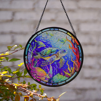 Sea turtles Stained Glass Suncatcher, Fantasy Book Lover Decor, Mystical Window Hanging, Gift for Readers