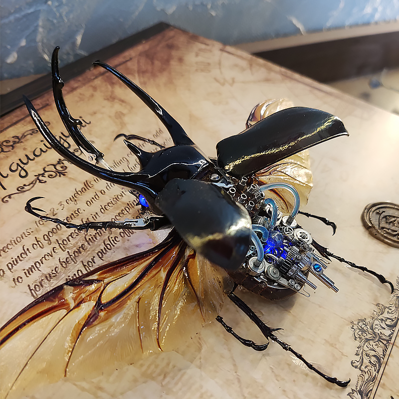 Steampunk Beetle Insect, Real Chalcosoma Atlas,  Wall Decor, Ornament Aesthetic Art, Tech Art Gift, Biomechanical Art