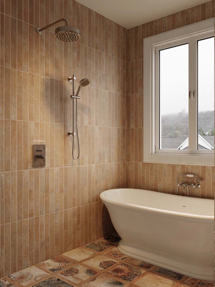 French Country Vintage Brown Patterned Tile – Anti-Slip Ceramic for Bathroom, Café, B&B & Restaurant