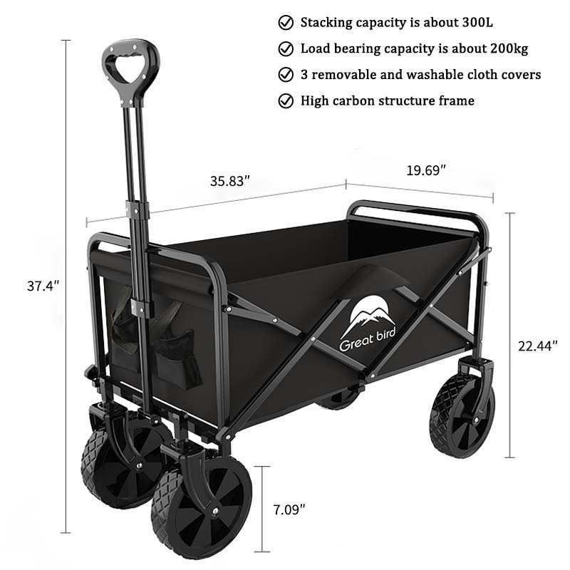 ROSONG Collapsible Wagon Cart with Wheels Foldable - Folding Utility Heavy Duty Wagons Carts for Grocery Sports Garden Shopping Camping