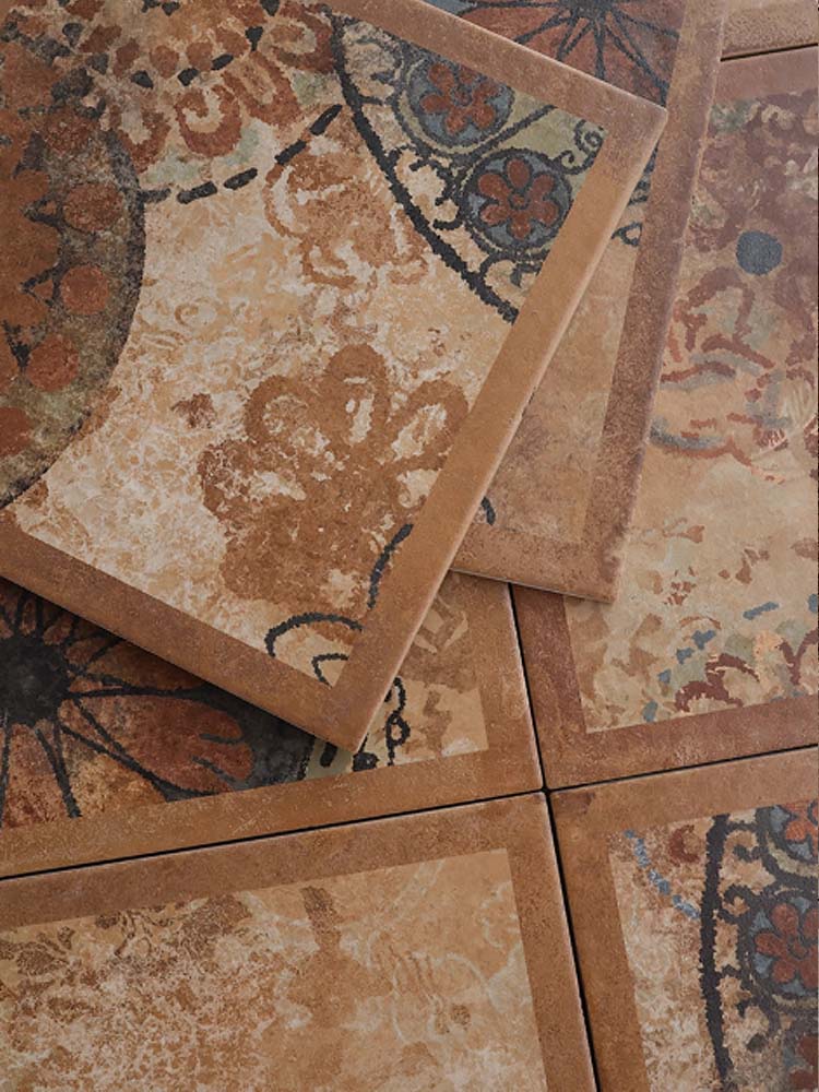 French Country Vintage Brown Patterned Tile – Anti-Slip Ceramic for Bathroom, Café, B&B & Restaurant