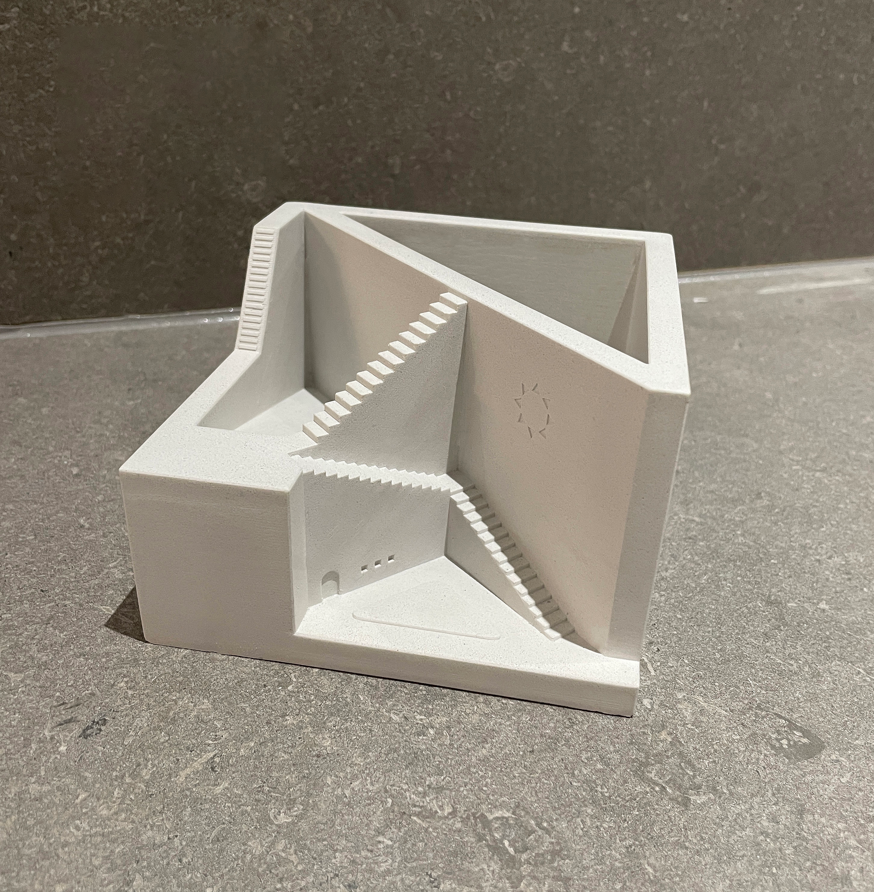 Architectural Concrete Pen Holder – Minimalist Desk Organizer Inspired by Brutalist Design