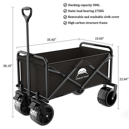 ROSONG Collapsible Wagon Cart with Wheels Foldable - Folding Utility Heavy Duty Wagons Carts for Grocery Sports Garden Shopping Camping