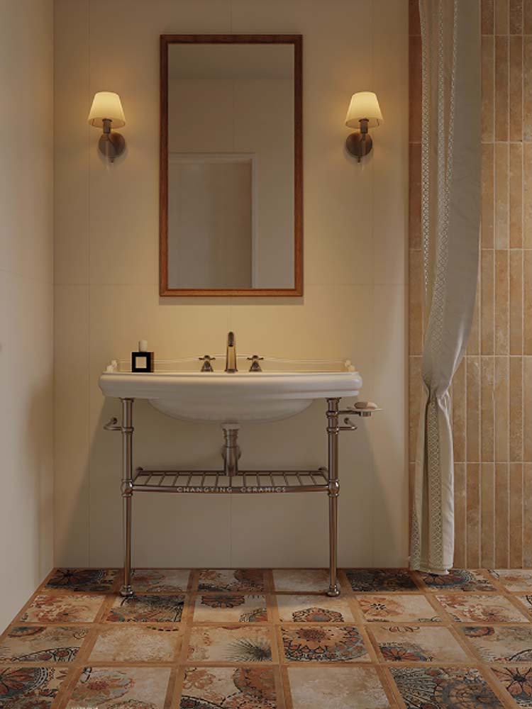 French Country Vintage Brown Patterned Tile – Anti-Slip Ceramic for Bathroom, Café, B&B & Restaurant