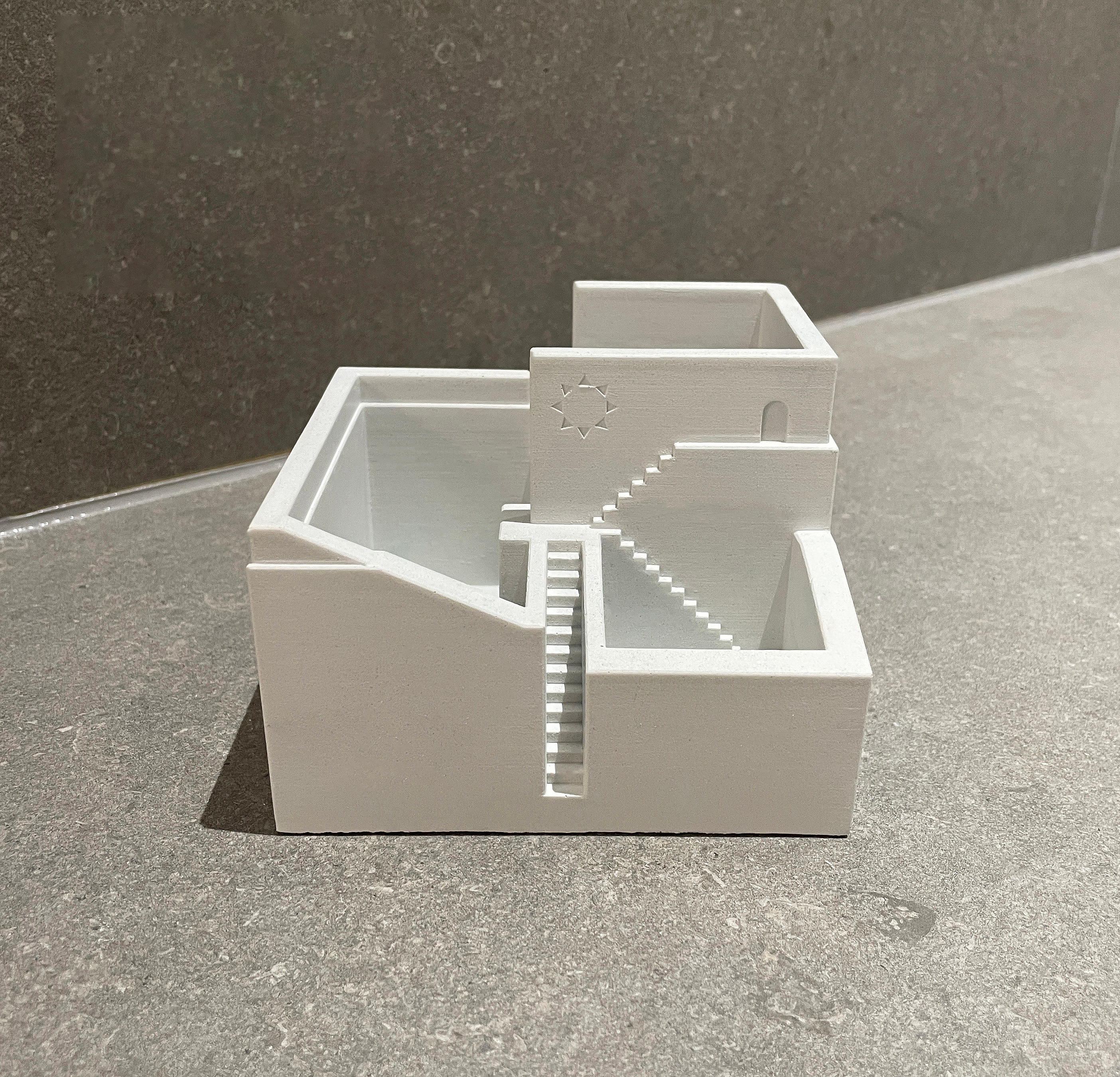 Architectural Concrete Pen Holder – Minimalist Desk Organizer Inspired by Brutalist Design