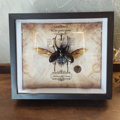 Steampunk Beetle Insect, Real Chalcosoma Atlas,  Wall Decor, Ornament Aesthetic Art, Tech Art Gift, Biomechanical Art