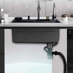 Feibus 29.5" * 18.1" * 8.3" Black Drop-In Waterfall Workstation Sink with Faucet – 13 Gauge Stainless Steel, Single Bowl, Double Ledge Design