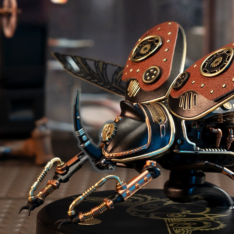 Realistic Mechanical Rhinoceros Beetle – Articulated Metal Insect Model | Unique Gift for Collectors & Sci-Fi Fans
