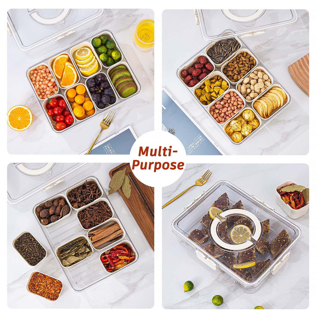 Portable Snack Organizer Box with Lid & Handle – Divided Charcuterie Serving Tray for Candy, Fruit, Nuts, and More – Clear Compartment Container for Parties, Picnics, and Travel