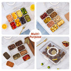 Portable Snack Organizer Box with Lid & Handle – Divided Charcuterie Serving Tray for Candy, Fruit, Nuts, and More – Clear Compartment Container for Parties, Picnics, and Travel