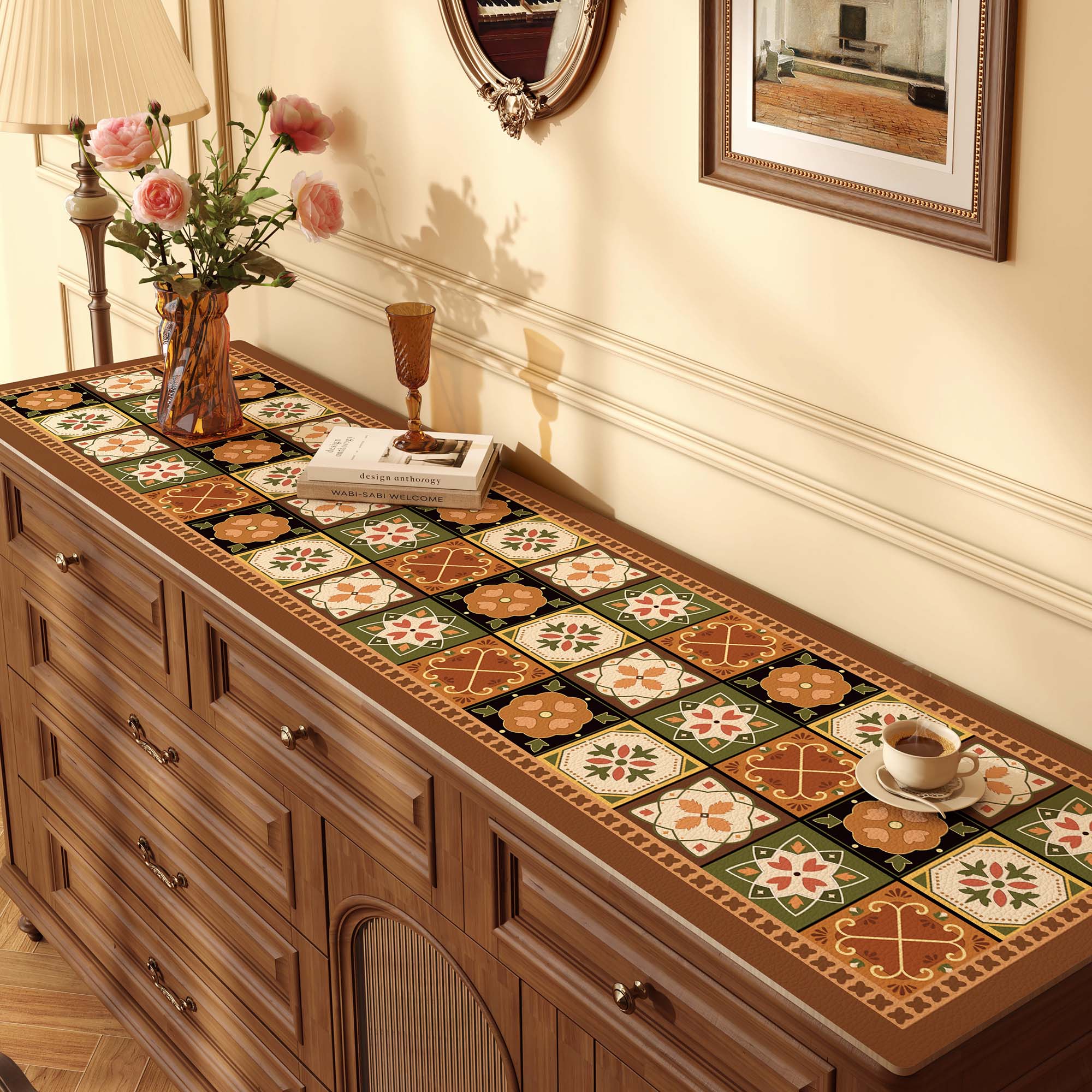 Vintage Leather Table Mat – Waterproof & Oil-Proof for Sideboards, Desks & Vanity Tables