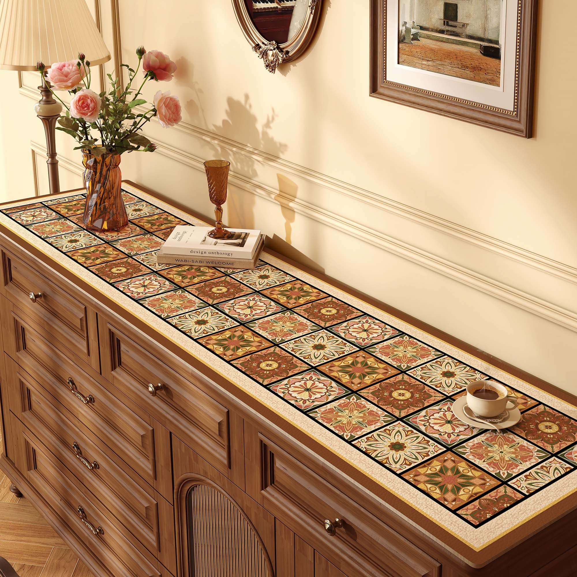 Vintage Leather Table Mat – Waterproof & Oil-Proof for Sideboards, Desks & Vanity Tables