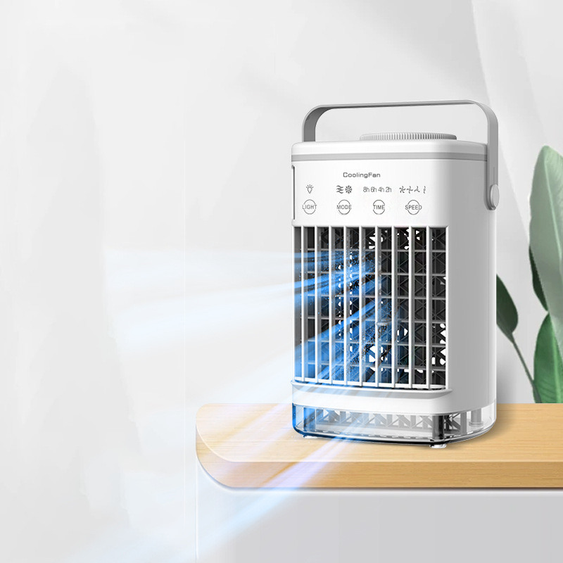 DFLU Portable Air Conditioner – 3 Fan Speeds, 3 Mist Modes, 50oz Large Water Tank, 2–8H Timer, 7-Color LED Light, 11" 5-Blade Cooling Fan – Personal Mini AC for Bedroom & Room Use