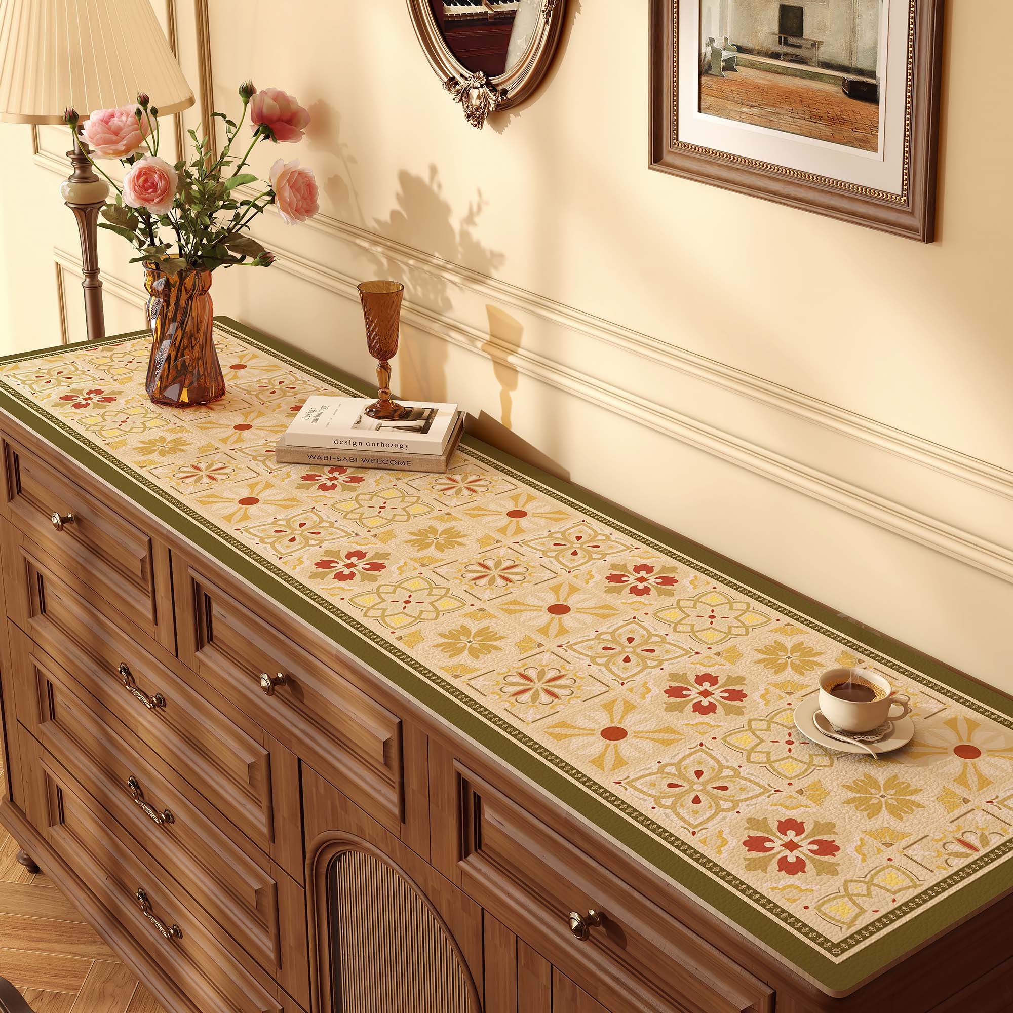 Vintage Leather Table Mat – Waterproof & Oil-Proof for Sideboards, Desks & Vanity Tables