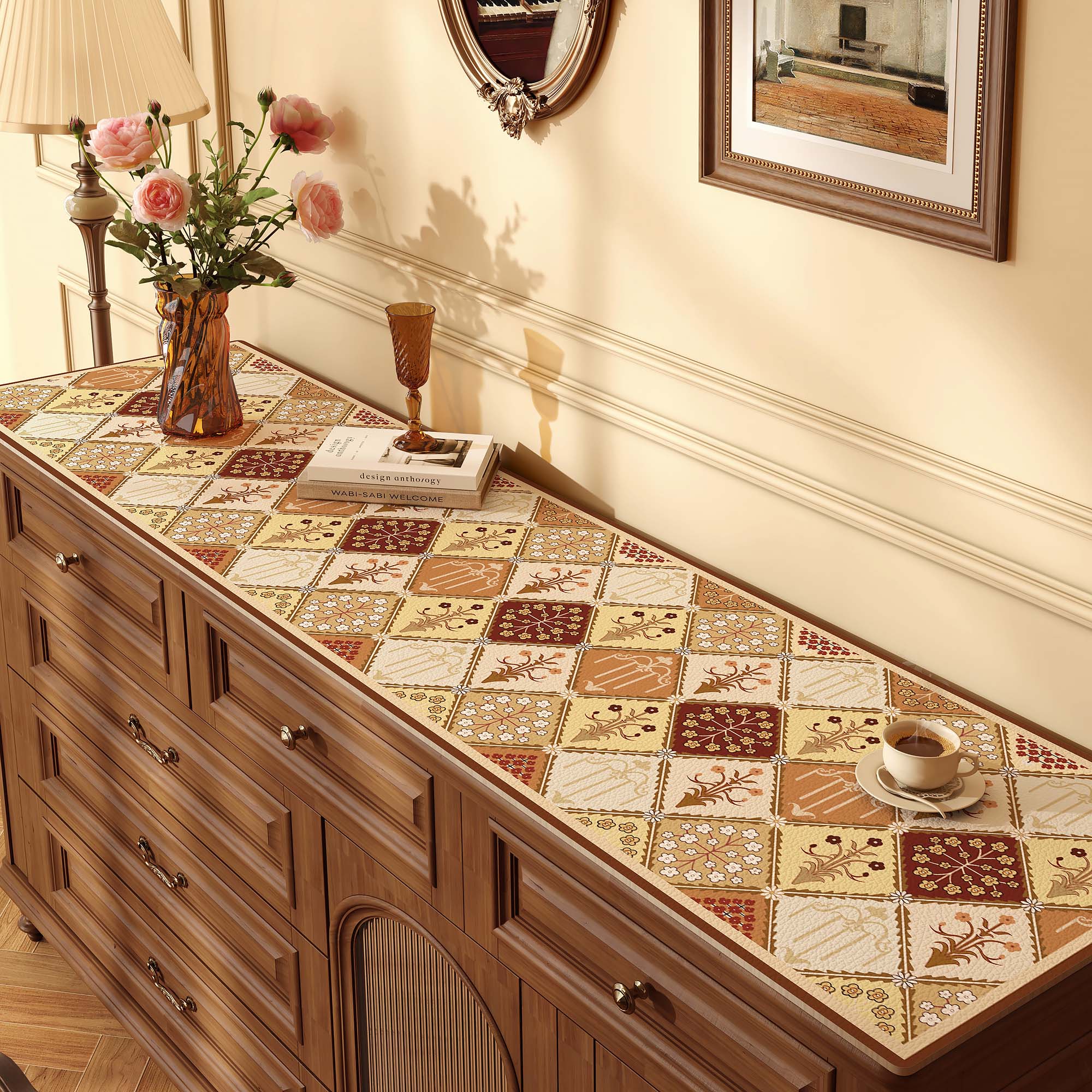 Vintage Leather Table Mat – Waterproof & Oil-Proof for Sideboards, Desks & Vanity Tables