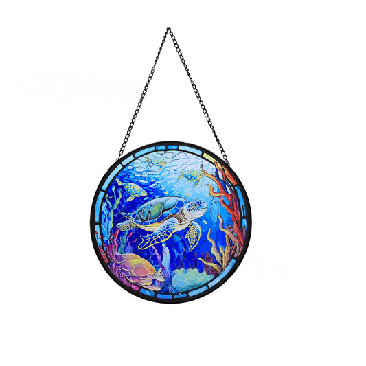 Sea turtles Stained Glass Suncatcher, Fantasy Book Lover Decor, Mystical Window Hanging, Gift for Readers