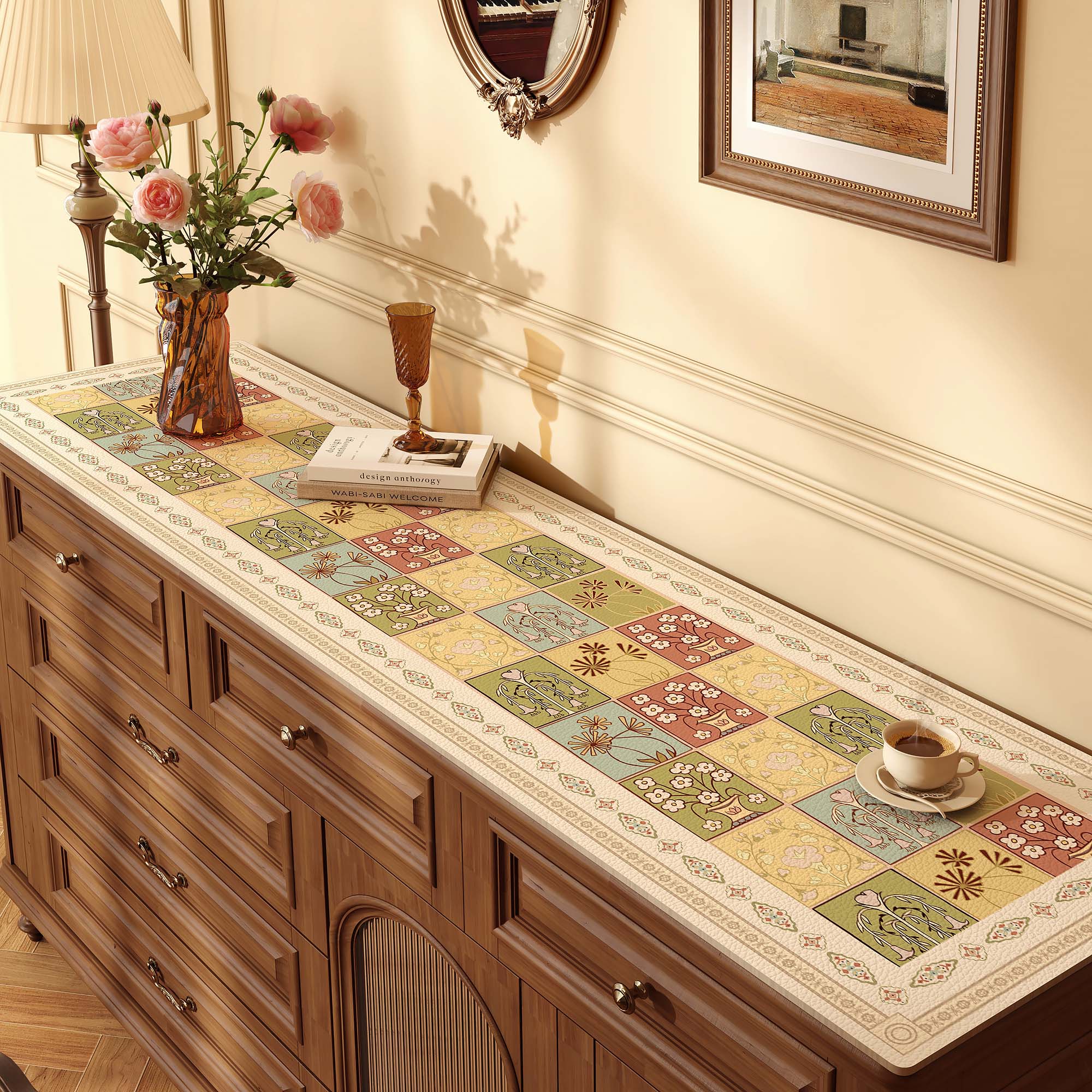 Vintage Leather Table Mat – Waterproof & Oil-Proof for Sideboards, Desks & Vanity Tables