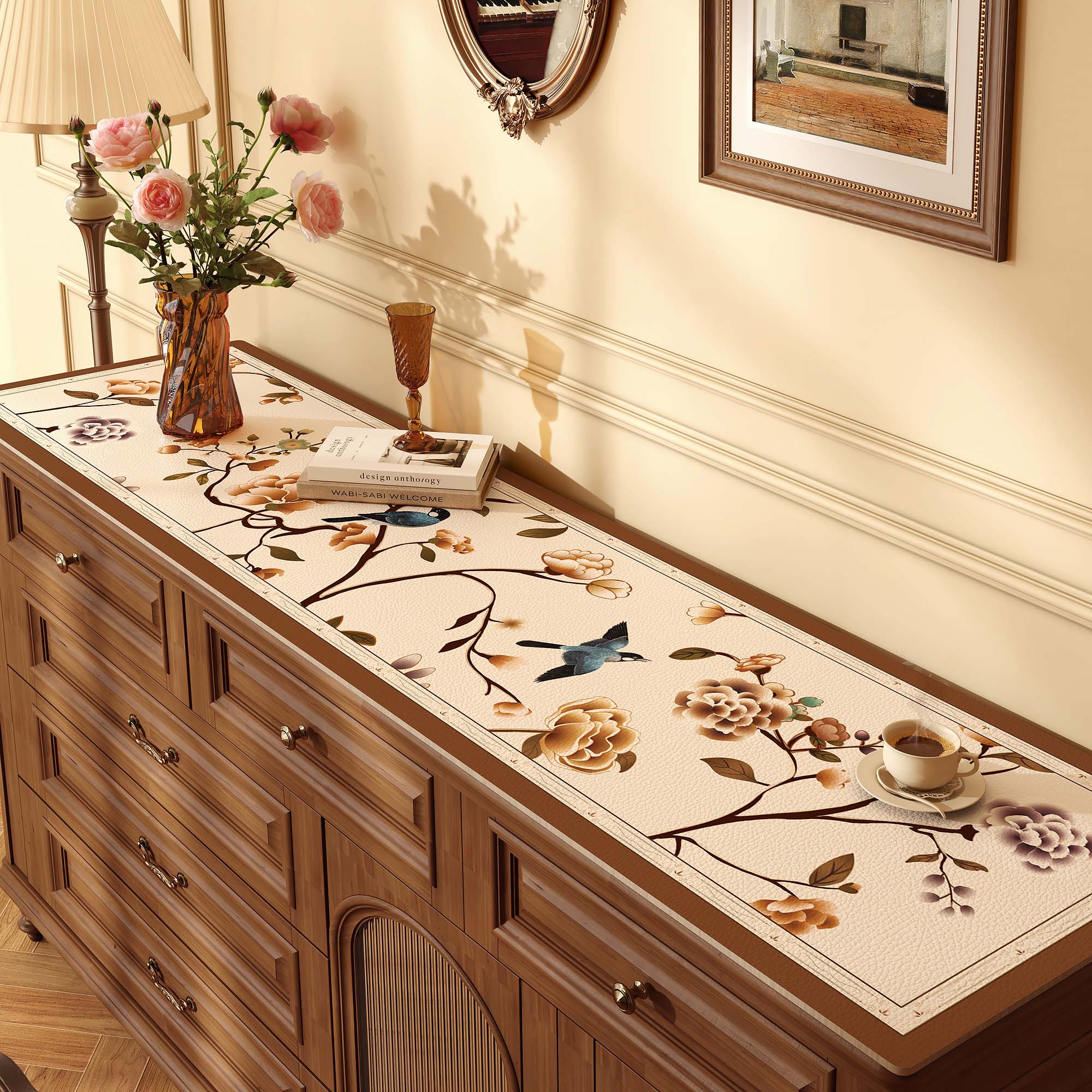 Vintage Leather Table Mat – Waterproof & Oil-Proof for Sideboards, Desks & Vanity Tables