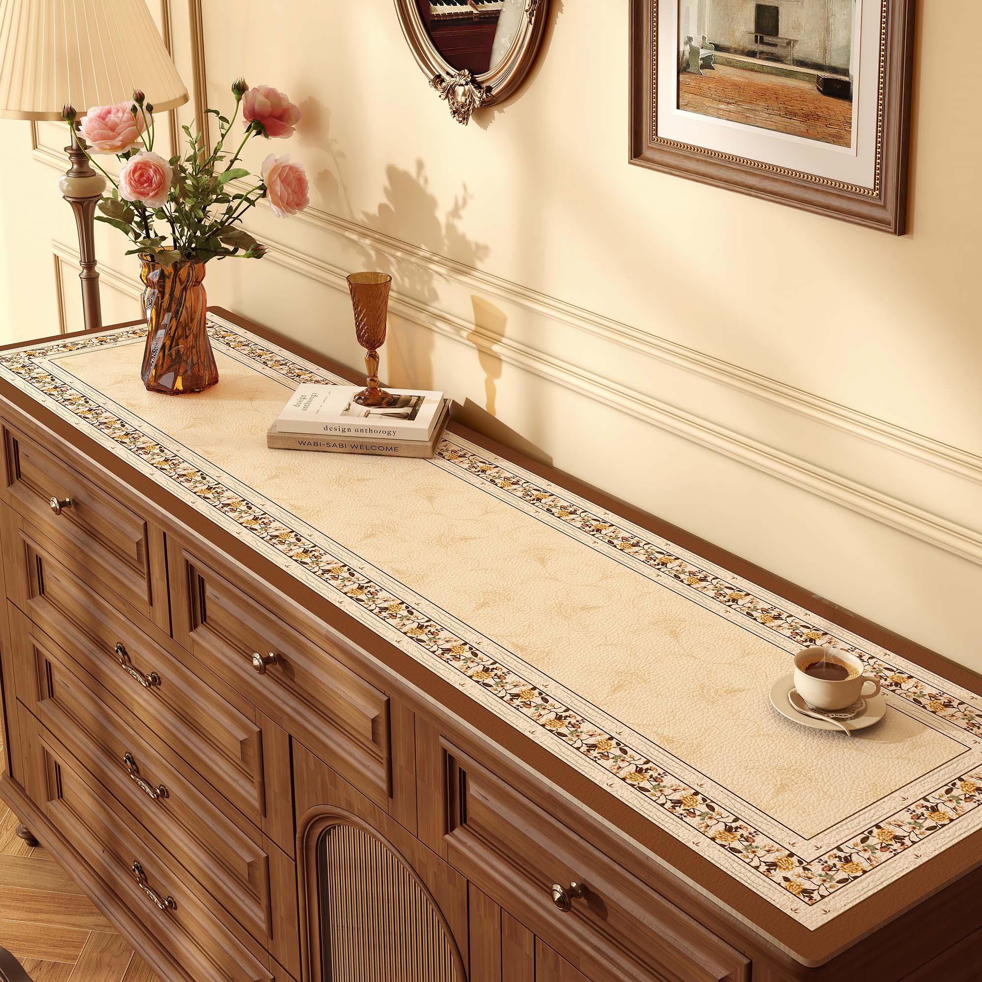 Vintage Leather Table Mat – Waterproof & Oil-Proof for Sideboards, Desks & Vanity Tables
