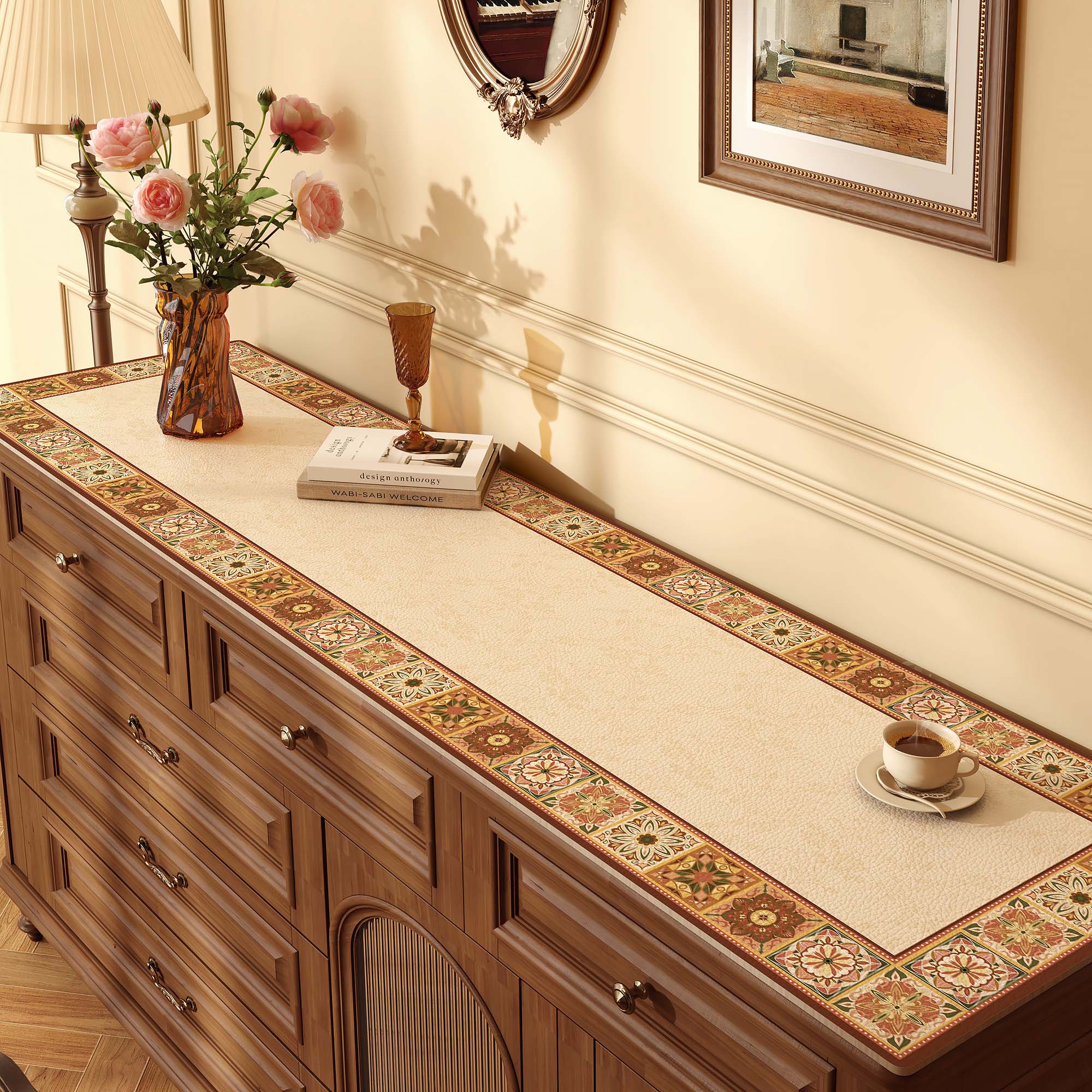 Vintage Leather Table Mat – Waterproof & Oil-Proof for Sideboards, Desks & Vanity Tables