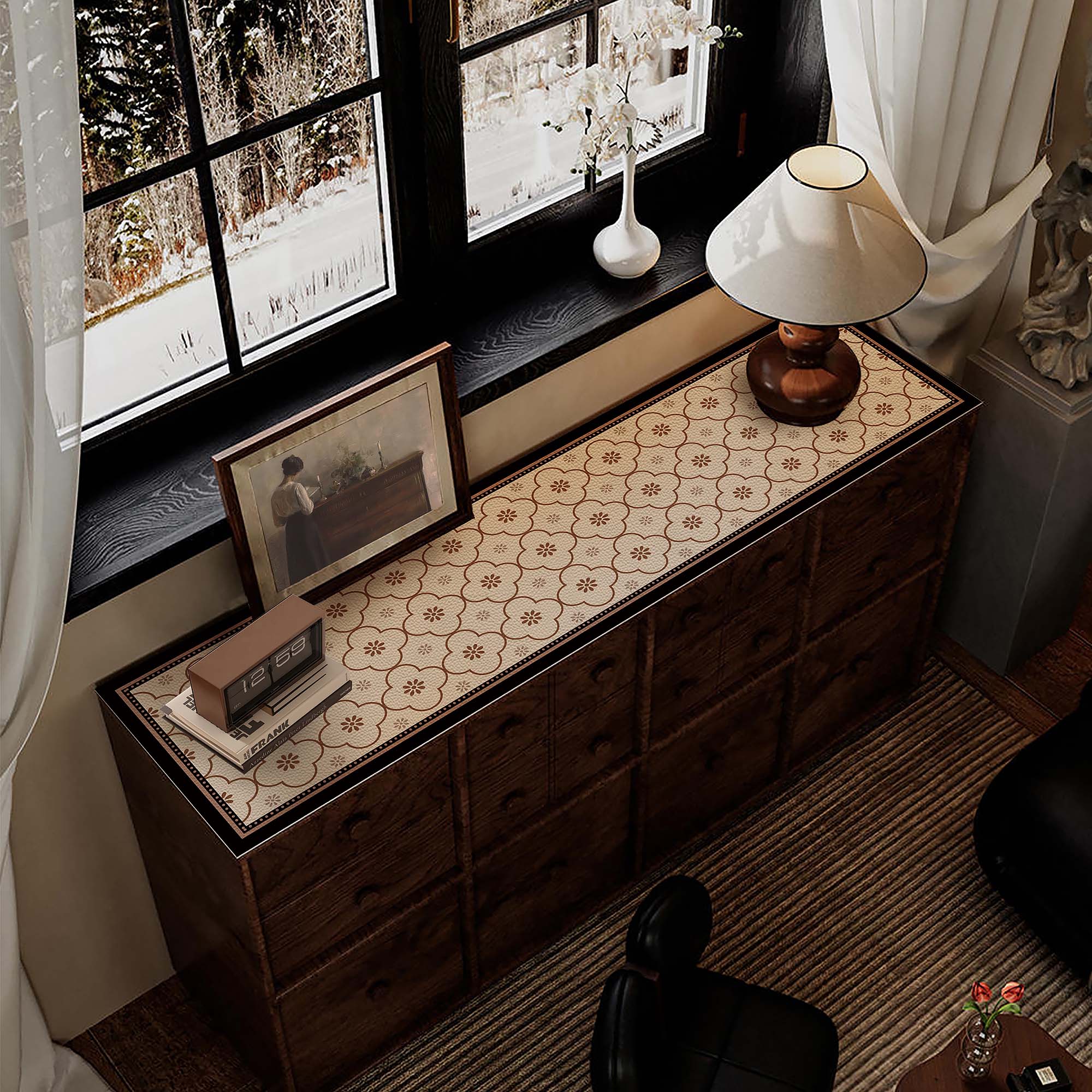 Retro PU Leather Table Cover – Waterproof Desk Mat for Sideboards, TV Cabinets & Dressing Tables